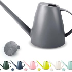 1.8L Long Spout Watering Can for Indoor and Outdoor Plants – Detachable Shower Head, 1/2 Gallon Heavy-Duty Plastic Garden Waterer (Modern Gray)