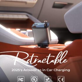 LISEN 69W 4-in-1 Retractable Car Charger with Built-in Cables - USB C Fast Charging Adapter for iPhone 17, 16, 15 & Samsung - Compact 180° Rotating Auto Accessories