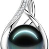 FANCIME Tahitian Pearl Necklace for Women - Real 10-12mm Black Ocean Pearl Pendant in Sterling Silver - Luxury Pearl Jewelry Gift for Wife, Mom & Her