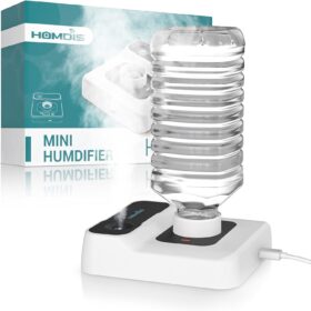 Portable Humidifier for Travel - Mini Ultrasonic Cool Mist Humidifier with Auto Shut-Off, Night Light & USB Cable - Small Personal Humidifier for Bedroom, Office, Hotel, & Plants (White)