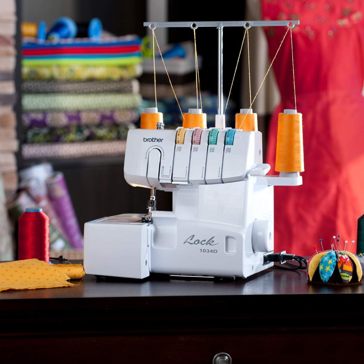 Brother 1034D 3/4 Lay-In Thread Serger with Color-Coded Looper Threading, Heavy Duty Metal Frame Overlock Machine, White, 1300 SPM