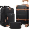 TravelTek 3-Piece PC Luggage Set – Expandable Hardshell Carry-On Suitcase, Travel Backpack & Toiletry Bag with TSA Lock & Spinner Wheels