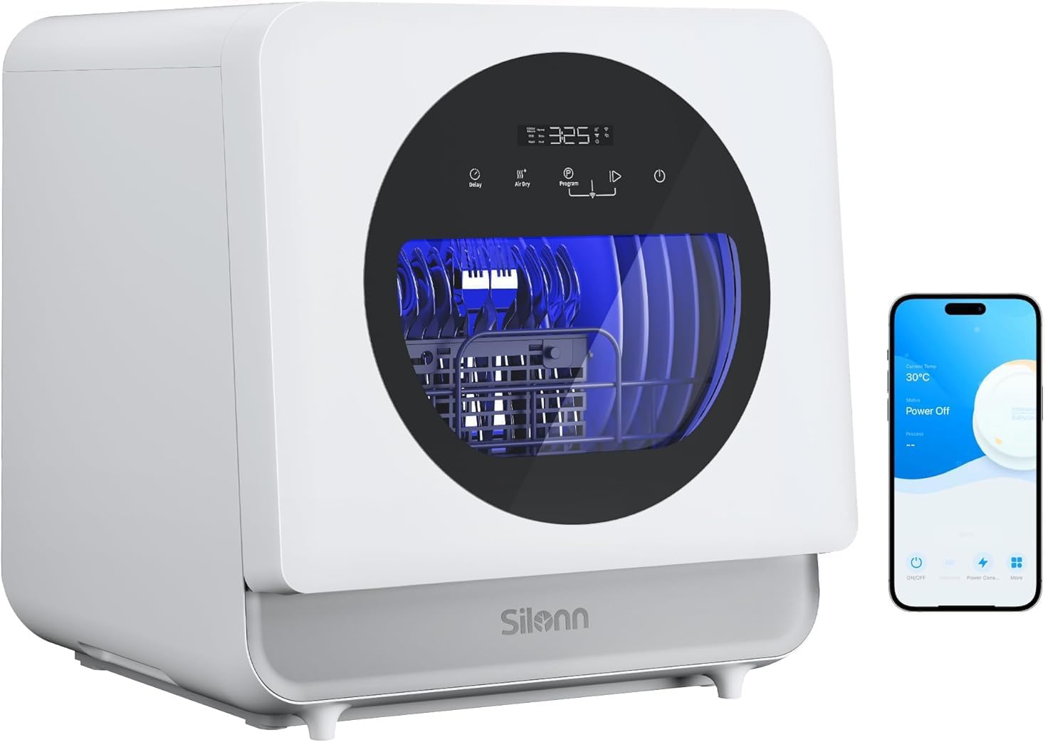 Silonn Countertop Dishwasher with 5L Water Tank - Portable Dishwasher, App Control, 8 Programs, 167°F Sanitizing & Auto Air Dry - No Hookup Needed for Apartments, RVs & Campers