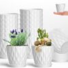 16 Pack 4 Inch Plastic Planter Pots with Saucers – Heavy Duty Indoor/Outdoor Nursery Pots with 48 Drainage Holes for Succulents, Herbs, and Seedlings (White)