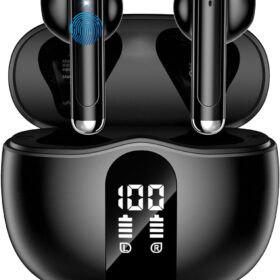 Wireless Earbuds with LED Display, Bluetooth 5.4 Earphones with 4 Mics for Crystal Clear Calls, 50H Playtime, IP7 Waterproof Sports In-Ear Headphones, Hi-Fi Stereo & Touch Control for Laptop/Phone (Black)