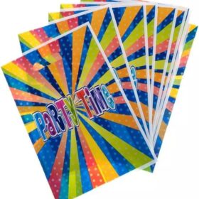 Leona Co 10-Count Colorful Birthday Party Favor Bags – 6" x 10" Durable Plastic Loot Bags with Handles for Kids, Boys & Girls