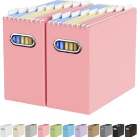 Oterri 2-Pack Letter Size File Organizer Box – Collapsible Cardboard Storage Boxes for Desk, Classroom, & Home Office (Pink)