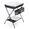 Costzon Portable Foldable Baby Changing Table Station with Safety Harness, Waterproof Pad & Storage Shelves - Nursery Organizer & Dressing Station (Black)