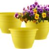 Set of 3 Large 11 Inch Yellow Plastic Planters with Drainage - Durable Indoor & Outdoor Flower Pots for Plants, Herbs, and Succulents