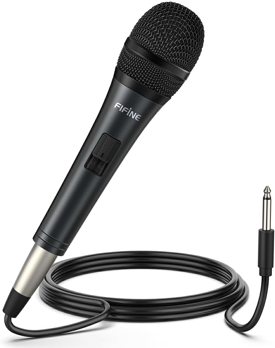 FIFINE K6 Wired Dynamic Vocal Microphone - Professional Handheld Karaoke Mic with 14.8ft Detachable Cable, 1/4'' Plug, ON/Off Switch for Singing, Speech, and DJ
