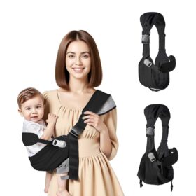 Ergonomic Baby Sling Carrier with Safety Harness – Lightweight Hip Seat for Toddlers 25-60lbs (Black)