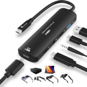 Guermok USB-C to AR Glasses Adapter – 5-in-1 Multiport Hub with 100W PD Charging, 8K@60Hz Video, 3.5mm Audio, USB-A & Data Ports for Smart Glasses, Laptops, and Phones