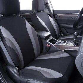 CAR PASS Line Rider Sporty Cloth 11-Piece Universal Car Seat Covers - Breathable, Airbag Compatible, 5mm Sponge Padding (Full Set, Black & Gray)
