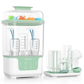 Momcozy Baby Bottle Sterilizer and Dryer – 6 Bottle Capacity, Compact Modular Design with 72-Hour Storage – Includes Drying Rack