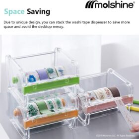Molshine 2-Pack Stackable Desktop Tape Dispenser Holder – Clear Multi-Roll Storage & Cutter for Washi & Masking Tape (Beige, Tape Not Included)