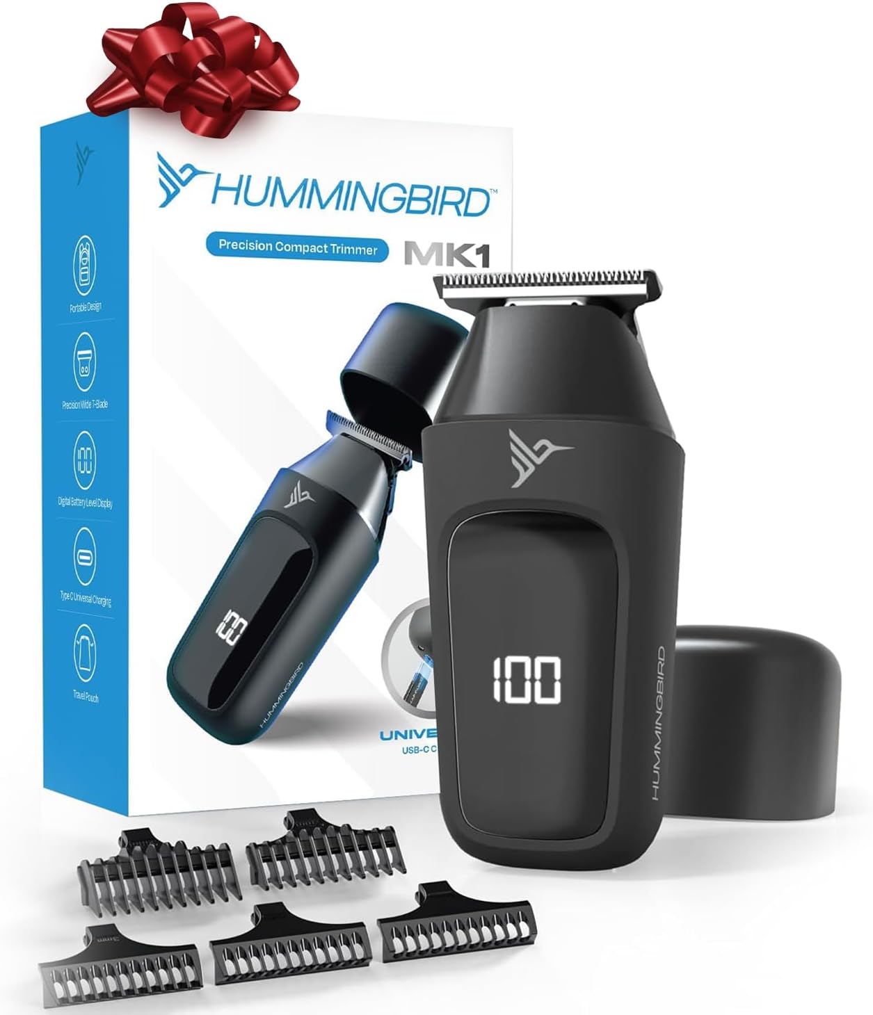 Hummingbird MK1 Compact Trimmer – Portable Cordless Beard & Body Groomer with T-Blade, USB-C Rechargeable, 60-Min Runtime & Travel Pouch