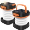 DIBMS 2-Pack Solar Camping Lantern Flashlights – Collapsible USB Rechargeable LED Lights with 360° Illumination, Waterproof & Portable for Hurricanes, Hiking, and Emergency Power Outages