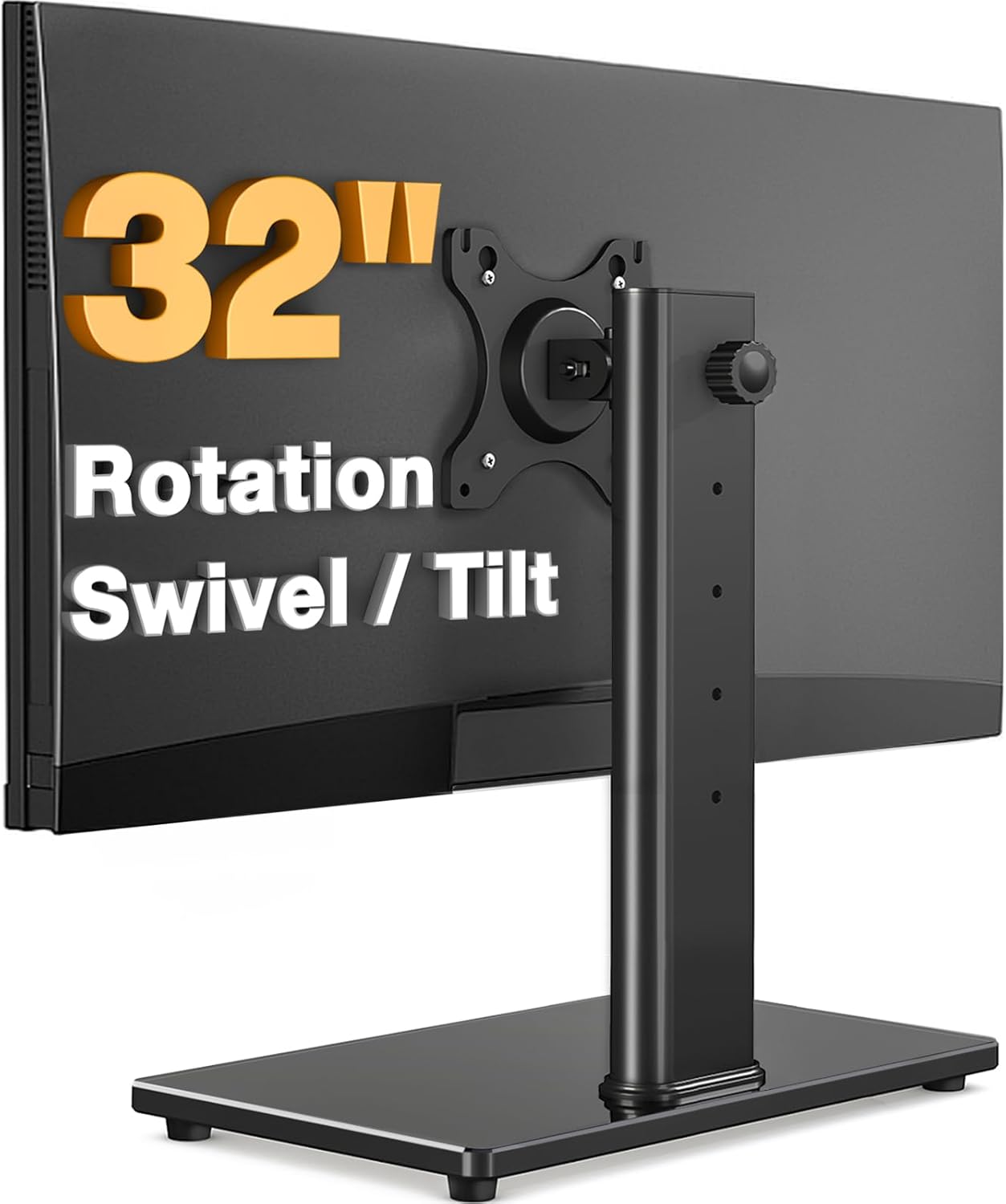 Ergonomic Single Monitor Stand Riser - VESA Mount Desk Stand for 13-32 Inch Screens, Height, Tilt & Swivel Adjustable, Universal Base up to 44lbs (75x75/100x100mm)