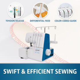 MILLEPUNTI MLD42 Heavy Duty Overlock Serger Machine – 1300 SPM High Speed, 2-3-4 Thread Capability with Metal Frame, Differential Feed & Accessories