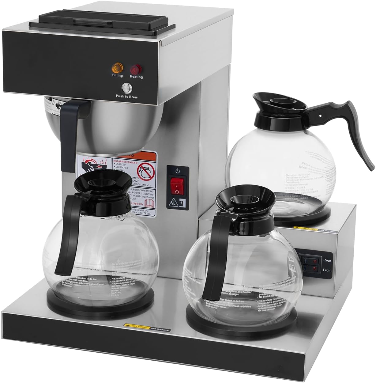 SYBO 12-Cup Commercial Pour Over Coffee Maker with 3 Warmers and 3 Decanters - Stainless Steel Drip Brewer