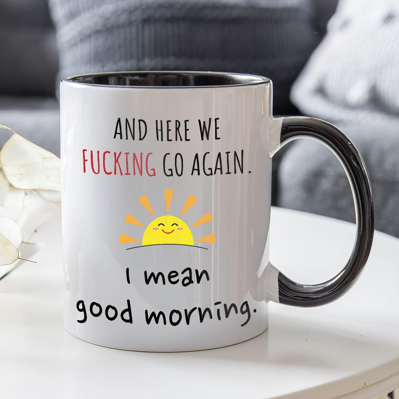 "Here We Go Again" Funny Coffee Mug for Women – The Fuckening Cup – Sarcastic 11oz Black Accent Coffee Mug for Mom, Best Friends, & Coworkers – Novelty Gag Gift for Birthdays & Office