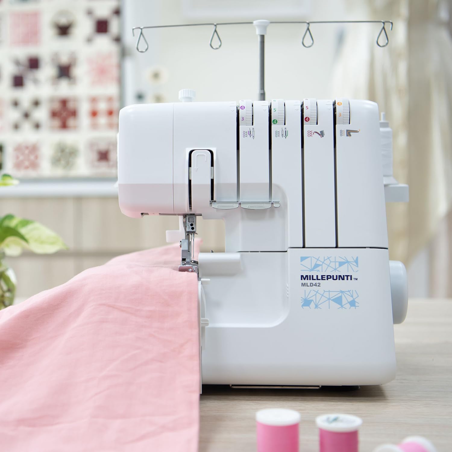 MILLEPUNTI MLD42 Heavy Duty Overlock Serger Machine – 1300 SPM High Speed, 2-3-4 Thread Capability with Metal Frame, Differential Feed & Accessories