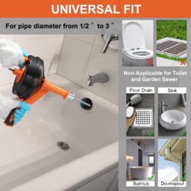 25 Ft Drain Auger Plumbing Snake with Drill Adapter - Manual or Powered Sink Auger for Kitchen, Bathroom, Shower Clog Removal (Includes Gloves)