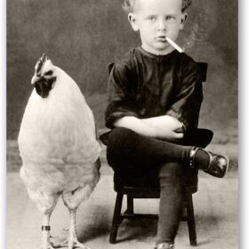 Bizarre Chicken Boy Metal Sign - 8x12 Inch Vintage Style Weird Wall Art - Indoor/Outdoor Rustproof Aluminum Décor - Unique Funny Oddity & Gift for Man Cave, Garage, or Garden