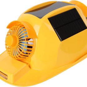 Solar-Powered Vented Hard Hat with LED Light and Dual Cooling Fans - Safety Helmet for Construction