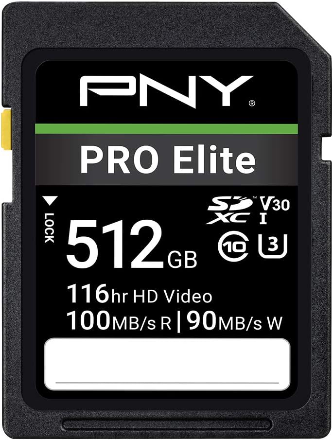 PNY PRO Elite 512GB SDXC Memory Card - Up to 100MB/s, UHS-I, U3, V30, 4K UHD & Full HD Video Support for DSLR & Mirrorless Cameras