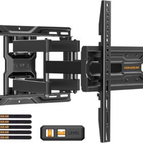 Perlegear Full Motion TV Wall Mount - Dual Articulating Arm for 26-74 Inch TVs | Tool-Free Tilt, Swivel & Extend | Height Adjustable & Pre-Assembled for 16” Studs