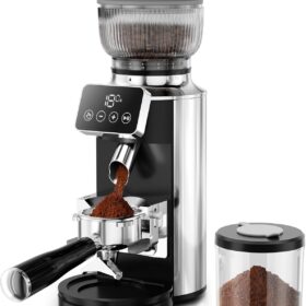 Neretva Professional Conical Burr Coffee Grinder – Precision Electric Espresso Mill with 30 Grind Settings, Anti-Static Technology & Portafilter Holder (Fits 51-58mm)