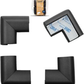 Roving Cove HeftyFit Baby Corner Protectors – Heavy-Duty Impact Absorbing Foam Guards with 3M Adhesive, Onyx Black (4 Count)
