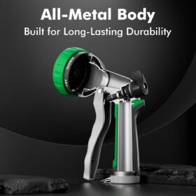 RESTMO Heavy Duty Metal Garden Hose Nozzle - High Pressure Sprayer with 7 Spray Patterns, Flow Control Thumb Shut-Off, Non-Slip Grip for Watering Lawn, Garden, Car Wash & Pets