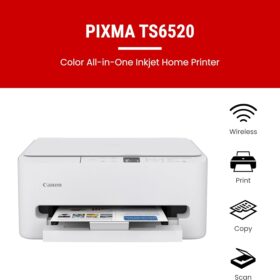 Canon PIXMA TS6520 Wireless All-in-One Inkjet Printer – White (Duplex, Copier, Scanner, Mobile Printing)