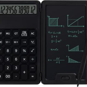 12-Digit Electronic Calculator with LCD Writing Tablet and Stylus – Portable, Eco-Friendly Multifunctional Calculator with Silent Soft Touch Keyboard for Office, School, and Business (Black)
