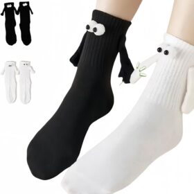 Magnetic Holding Hands Socks for Couples - 2 Pair Pack of Novelty 'Holding Hands' Funny Socks - Unique Romantic, Wedding, Engagement, or Best Friend Gift for Men & Women