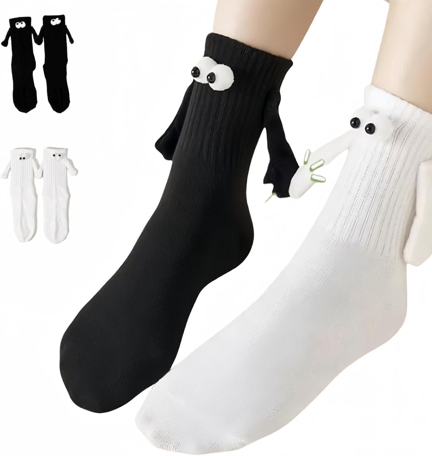Magnetic Holding Hands Socks for Couples - 2 Pair Pack of Novelty 'Holding Hands' Funny Socks - Unique Romantic, Wedding, Engagement, or Best Friend Gift for Men & Women