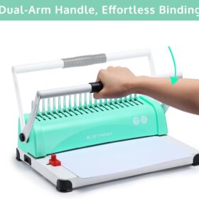OFFNOVA Professional Comb Binding Machine – 21-Hole 450 Sheet Capacity Manual Book Binder with 100PCS 3/8'' Spines, Dual Handle for A4/Letter