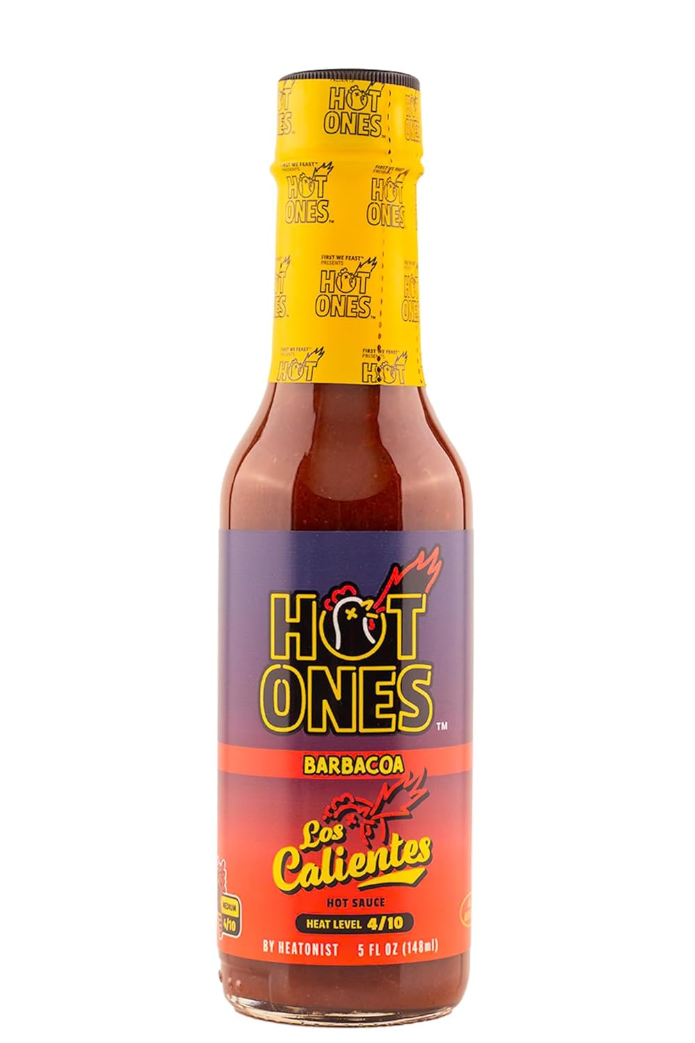 Hot Ones Los Calientes Barbacoa Hot Sauce - Smoked Red Jalapeno & Chipotle Blend, All-Natural Gluten-Free Ingredients, Perfect for BBQ, Tacos, and Marinades, 5 fl oz