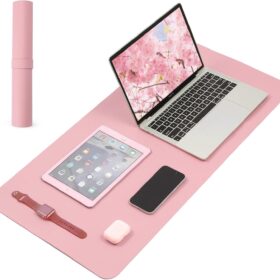 Premium PU Leather Desk Pad for Office (31.5" x 15.7") - Waterproof, Non-Slip Large Desk Mat & Mouse Pad - Laptop & Keyboard Protector - Chic Pink