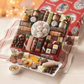 The Swiss Colony 27-Favorite Gourmet Food & Cheese Gift Box - Summer Sausage, Chocolates, Petits Fours & Snacks - Holiday & Party Sampler