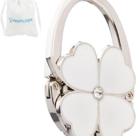 Clover Design Foldable Handbag Hanger – Premium Non-Slip Purse Hook for Table & Bar (White)