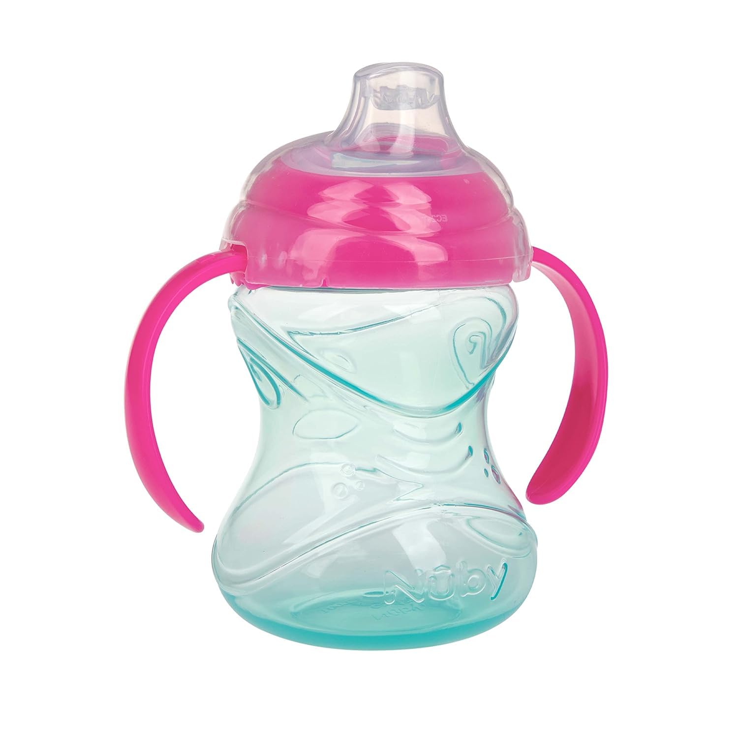 Nuby Clik-It Grip N' Sip 3-Pack Sippy Cups with Soft Spout and Handles - No-Spill Training Cups for Babies 4+ Months - 10 oz (Aqua/Purple/Pink)