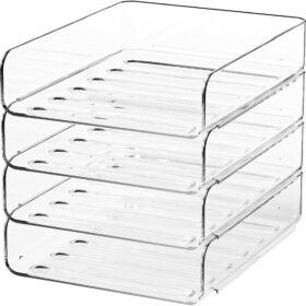 4-Tier Stackable Acrylic Desktop Organizer – Heavy-Duty Clear Letter Tray & File Sorter for Office & School