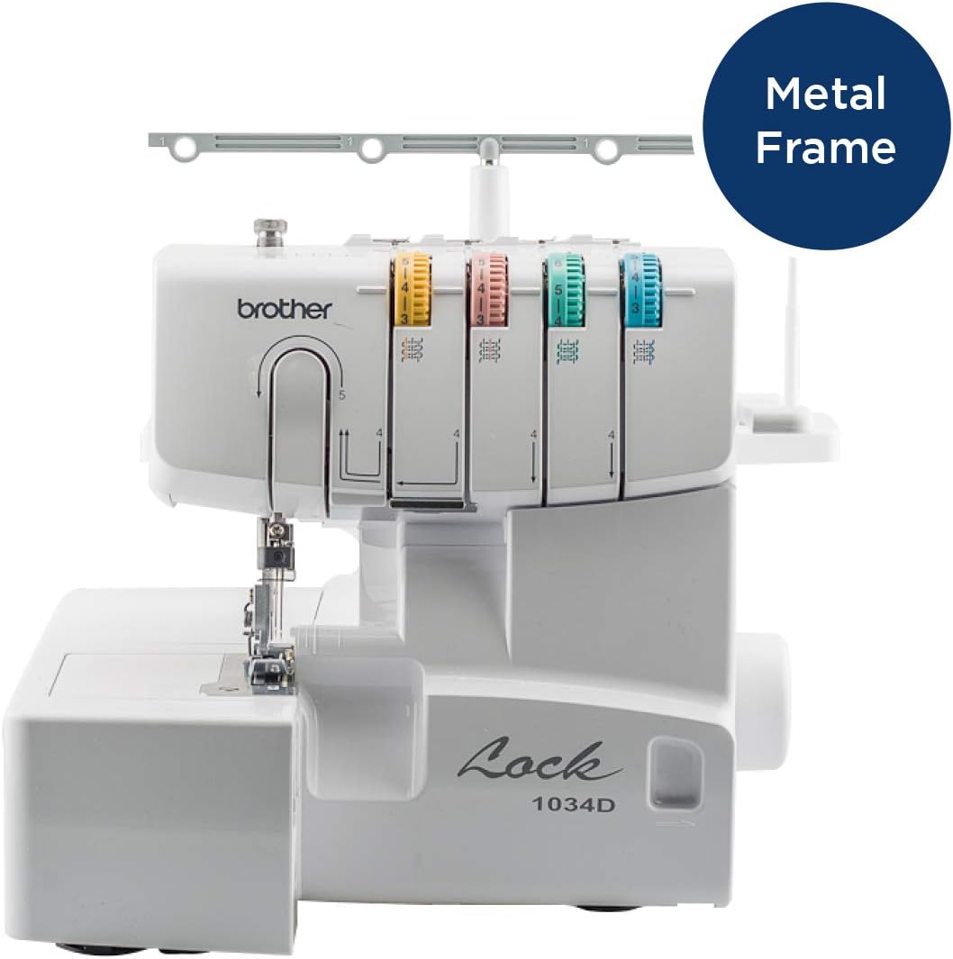 Brother 1034D 3/4 Lay-In Thread Serger with Color-Coded Looper Threading, Heavy Duty Metal Frame Overlock Machine, White, 1300 SPM