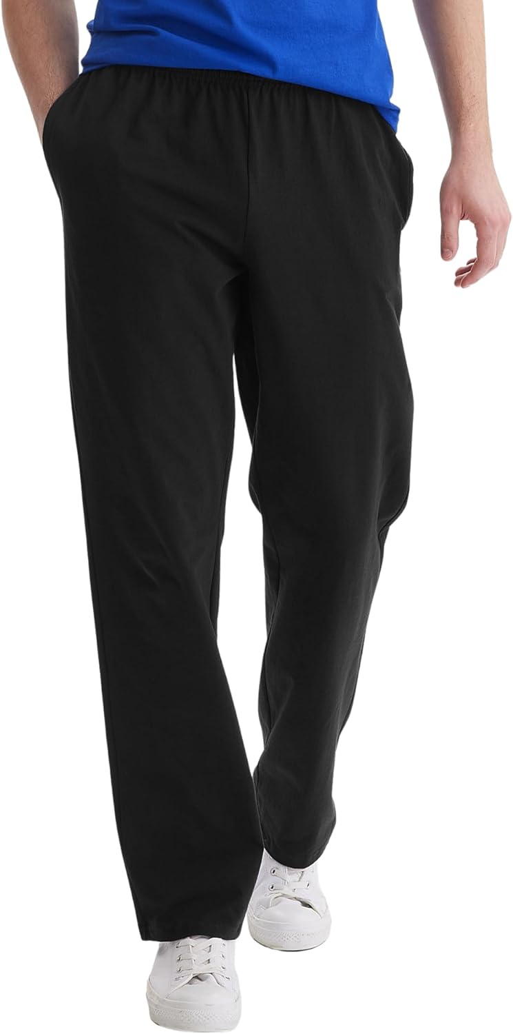 Hanes Men's Essentials Jersey Sweatpants – Open Bottom Cotton Lounge Pants with Pockets – 32” Inseam