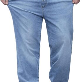 Men's Plus Size Baggy Jeans with Elastic Waist - Loose Fit Drawstring Denim Sweatpants