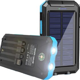 YELOMIN Solar Power Bank 20000mAh – Portable Waterproof Solar Charger with 4 Built-in Cables, 6-Output Battery Pack & LED Flashlight for Camping, Hiking, and Travel