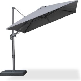 PURPLE LEAF 10' x 13' Graphite Grey Offset Patio Umbrella - 360° Swivel & Tilting Cantilever Design with 240 GSM UV-Resistant Canopy and Heavy-Duty Aluminum Frame for Backyard & Pool